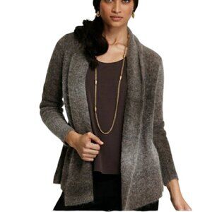 Eileen Fisher Gray Ombre Fuzzy Open-Front Cardigan Plush Cozy Large Sweater